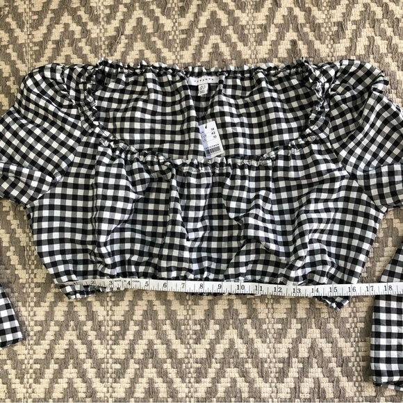 Topshop black and white gingham flute sleeve cropped top size - Picture 6 of 13